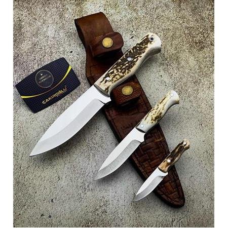 El Yapımı Yerli Üretim Geyik Boynuzu Kabzeli Bushcraft 3’lü Baba Oğul Avcı Av Kamp Bıçağı Kod:ckr323 - Çakıroğlu