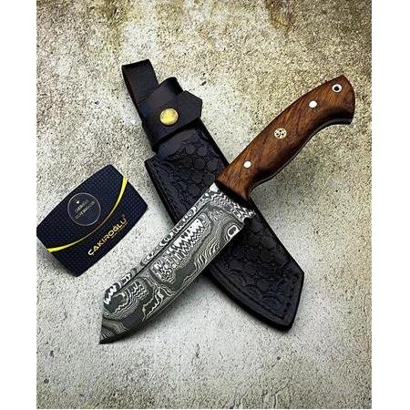 El Yapımı Özel Üretim Damascus Çelik, Gül Ağacı Kabzeli Tanto Model Av Kamp Bıçağı Kod:ckr233-10 - Çakıroğlu