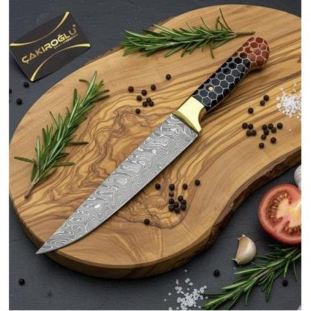 El Yapımı Üst Düzey Üretim Damascus Çelik Epoksi Petek Kabzeli Kurban Kesim Bıçağı Kod.ckr830-04 - Çakıroğlu