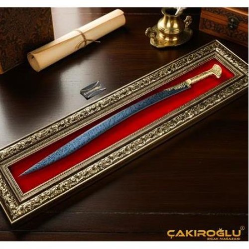 El Yapımı Premium Üst Düzey Gold Serisi Tablolu Damascus Çelik Büyük Yatağan Palası Kod:ckr653-02 - Çakıroğlu