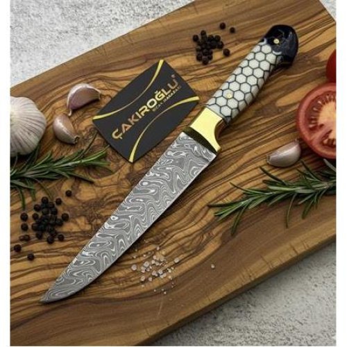 El Yapımı Üst Düzey Üretim Damascus Çelik Epoksi Petek Kabzeli Kurban Kesim Bıçağı Kod.ckr830-03 - Çakıroğlu