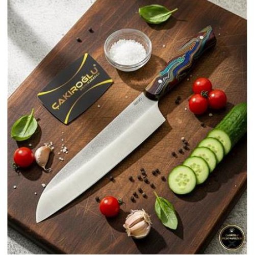 El Yapımı Yerli Üretim N690 Böhler Santoku Model G.carta (cigarta) Kabzeli Şef Aşçı Bıçağı Ckr834-02 - Çakıroğlu