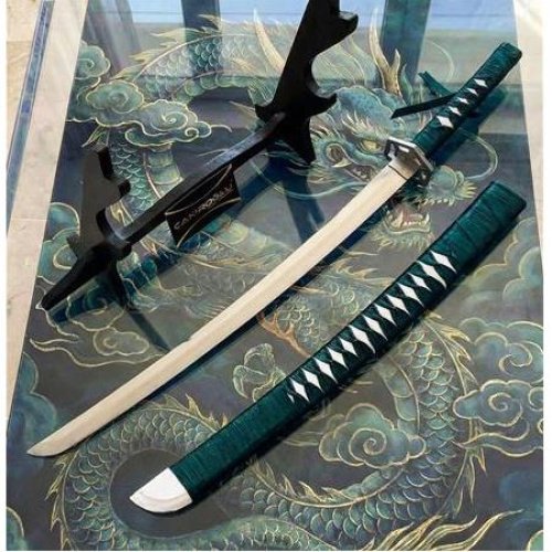 El Yapımı Yerli Ve Tamamen El İşçiliği 60 Cm Zümrüt Yeşili, Stand Ve Kın’lı Katana Ckr835-02 - Çakıroğlu