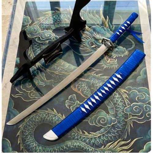 El Yapımı Yerli Ve Tamamen El İşçiliği 60 Cm Okyanus Mavisi, Stand Ve Kın’lı Katana Ckr835-04 - Çakıroğlu