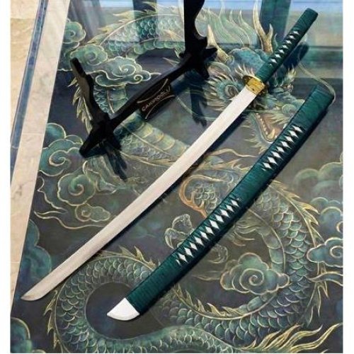 El Yapımı Yerli Ve Tamamen El İşçiliği 90 Cm Zümrüt Yeşili, Stand Ve Kın’lı Katana Ckr835-10 - Çakıroğlu