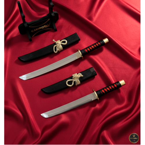 El Yapımı Ve El İşçiliği Tamamen Özel Üretim Orijinal Kınlı Ve Standlı 2’li Set Katana Ckr455-11/02 - Çakıroğlu